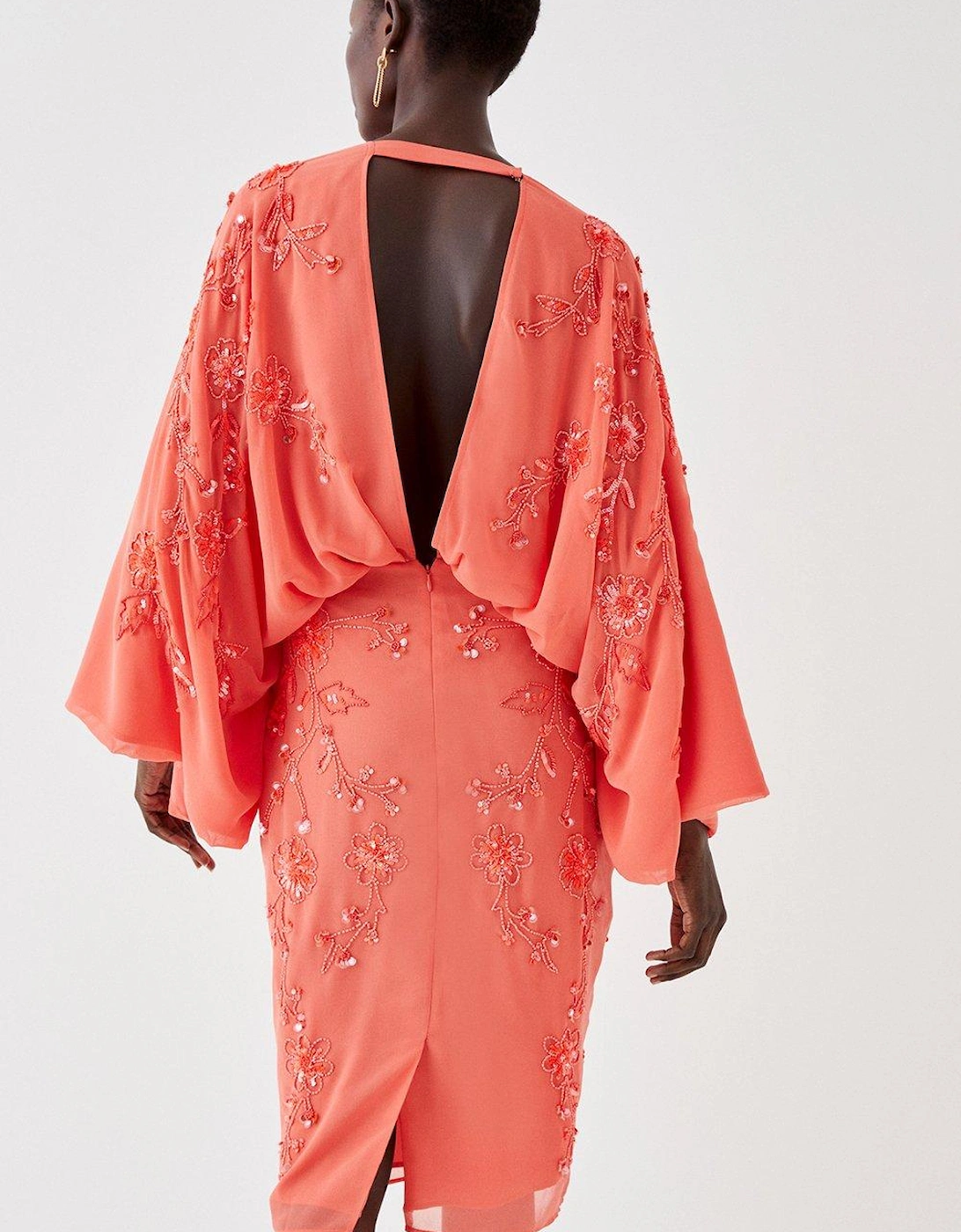 All Over Beaded V Neck Kimono Midi Dress