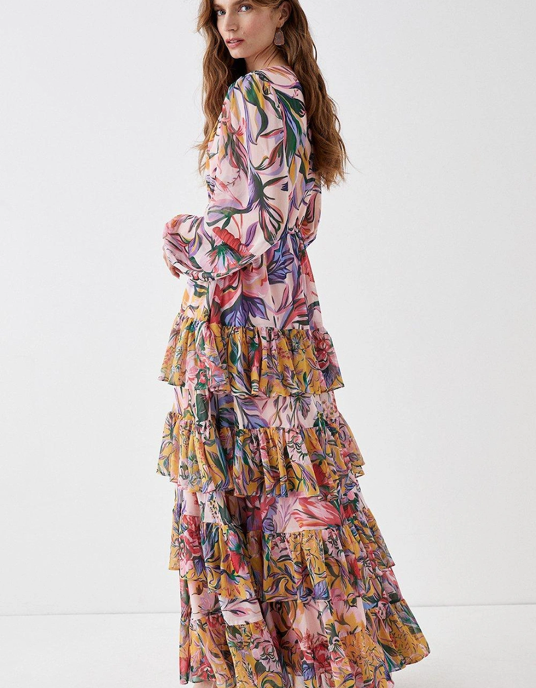 Alexandra Farmer Tiered Chiffon Patchwork Maxi Dress