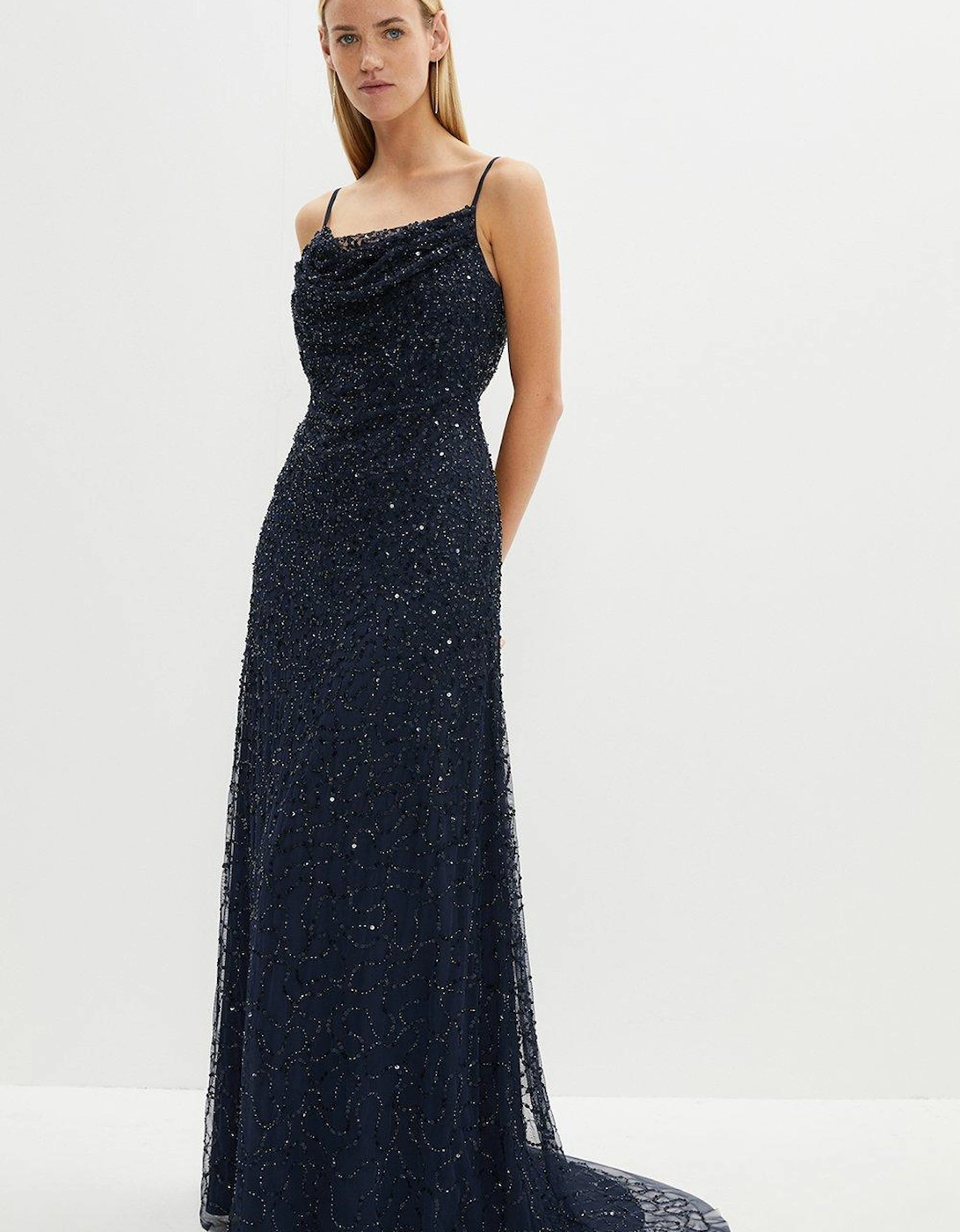 Cowl Neck Strappy Sequin Maxi Dress, 6 of 5