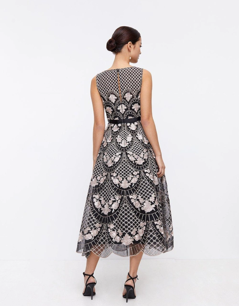 Petite Premium Metallic Embroidered Midi Dress