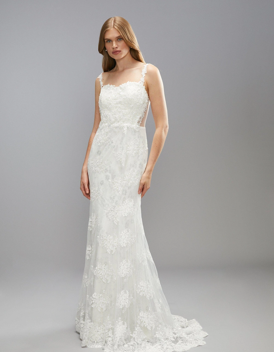 Premium Sweetheart Lace Applique Strappy Wedding Dress, 7 of 6
