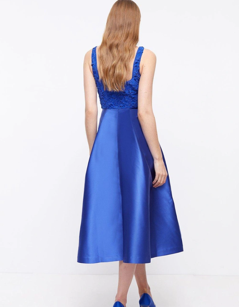 Lace Corset Top Twill Full Skirt Midi Dress