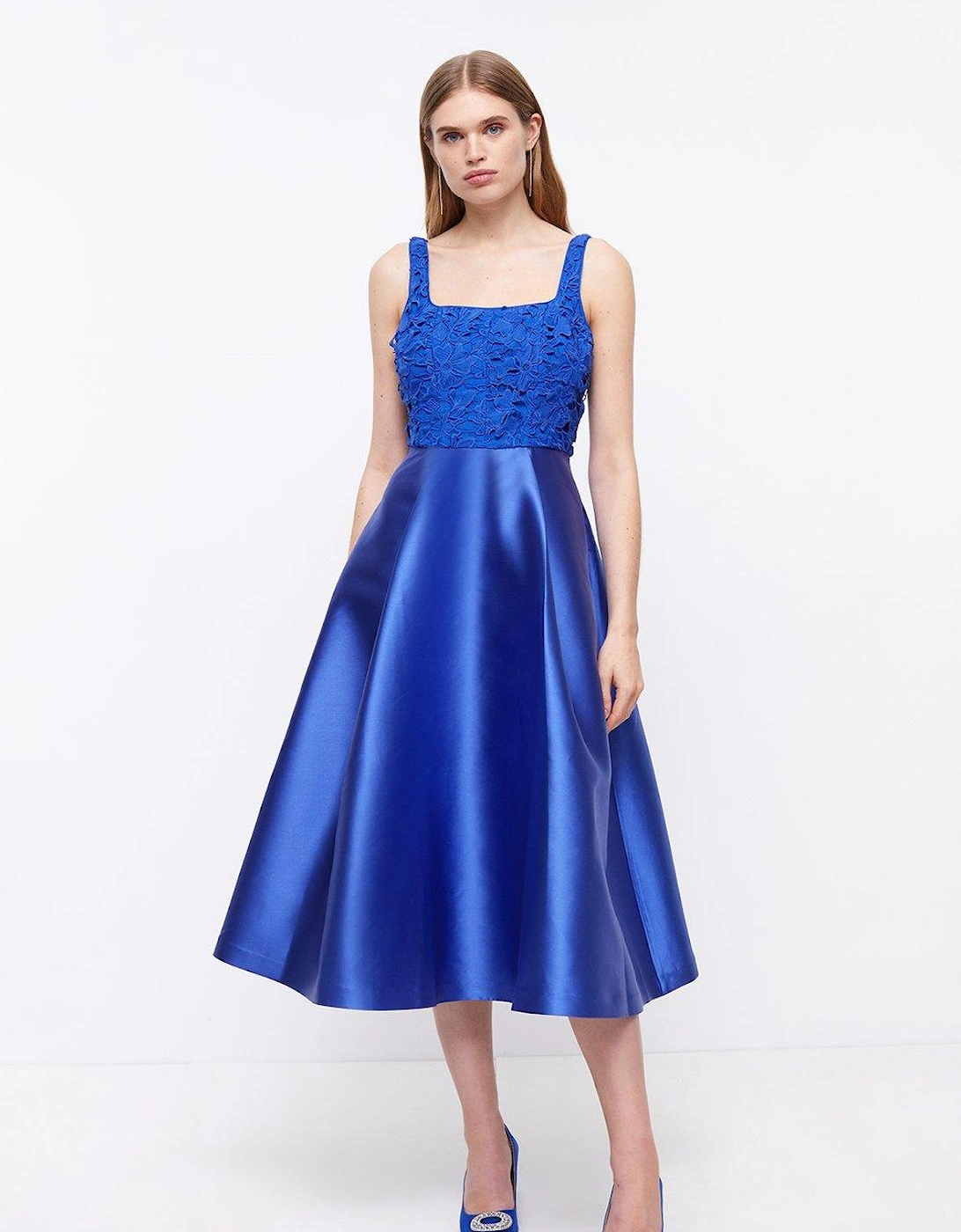Lace Corset Top Twill Full Skirt Midi Dress, 6 of 5