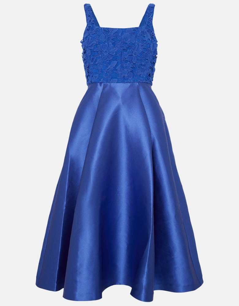 Lace Corset Top Twill Full Skirt Midi Dress