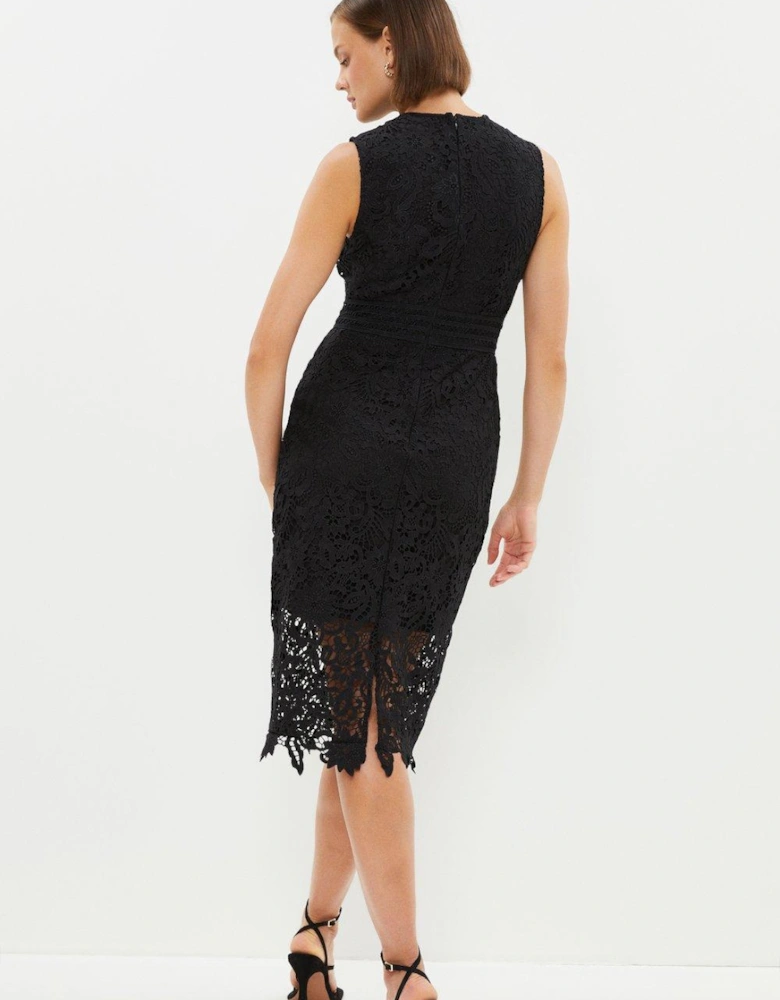 Sleeveless V Neck Lace Pencil Dress