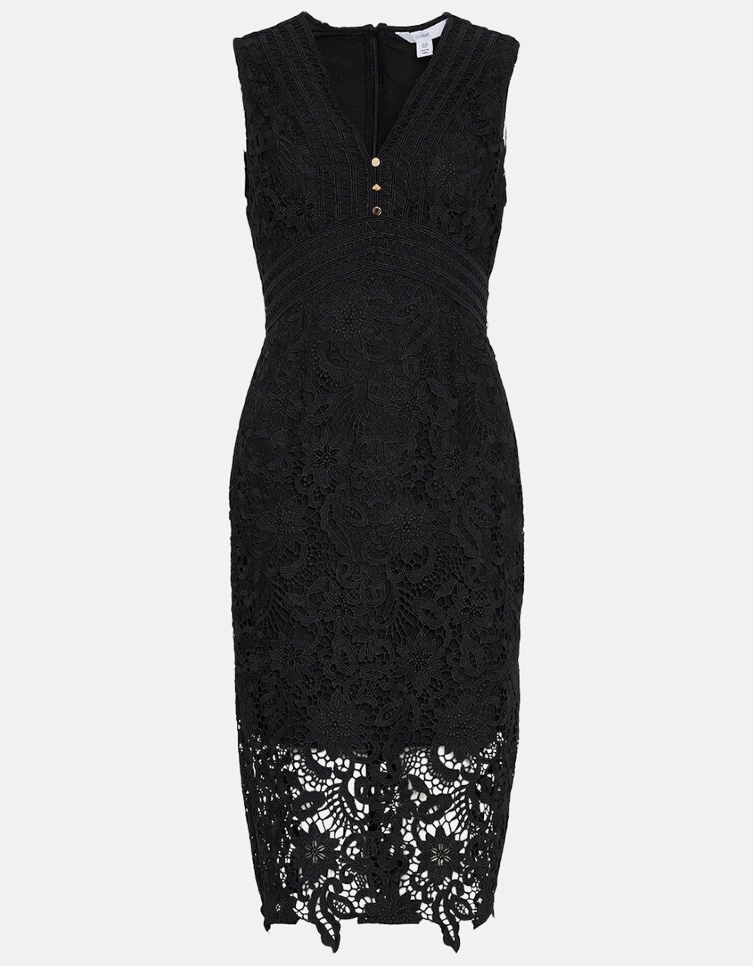 Sleeveless V Neck Lace Pencil Dress