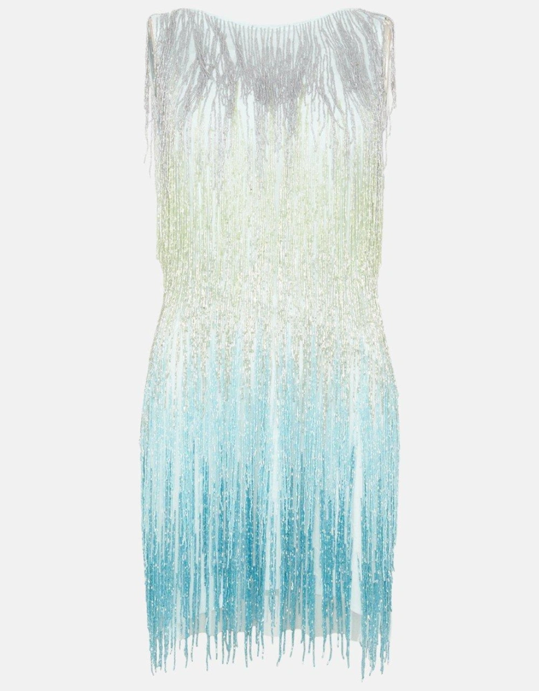 Tiered Embellished Fringe Ombre Midi Dress