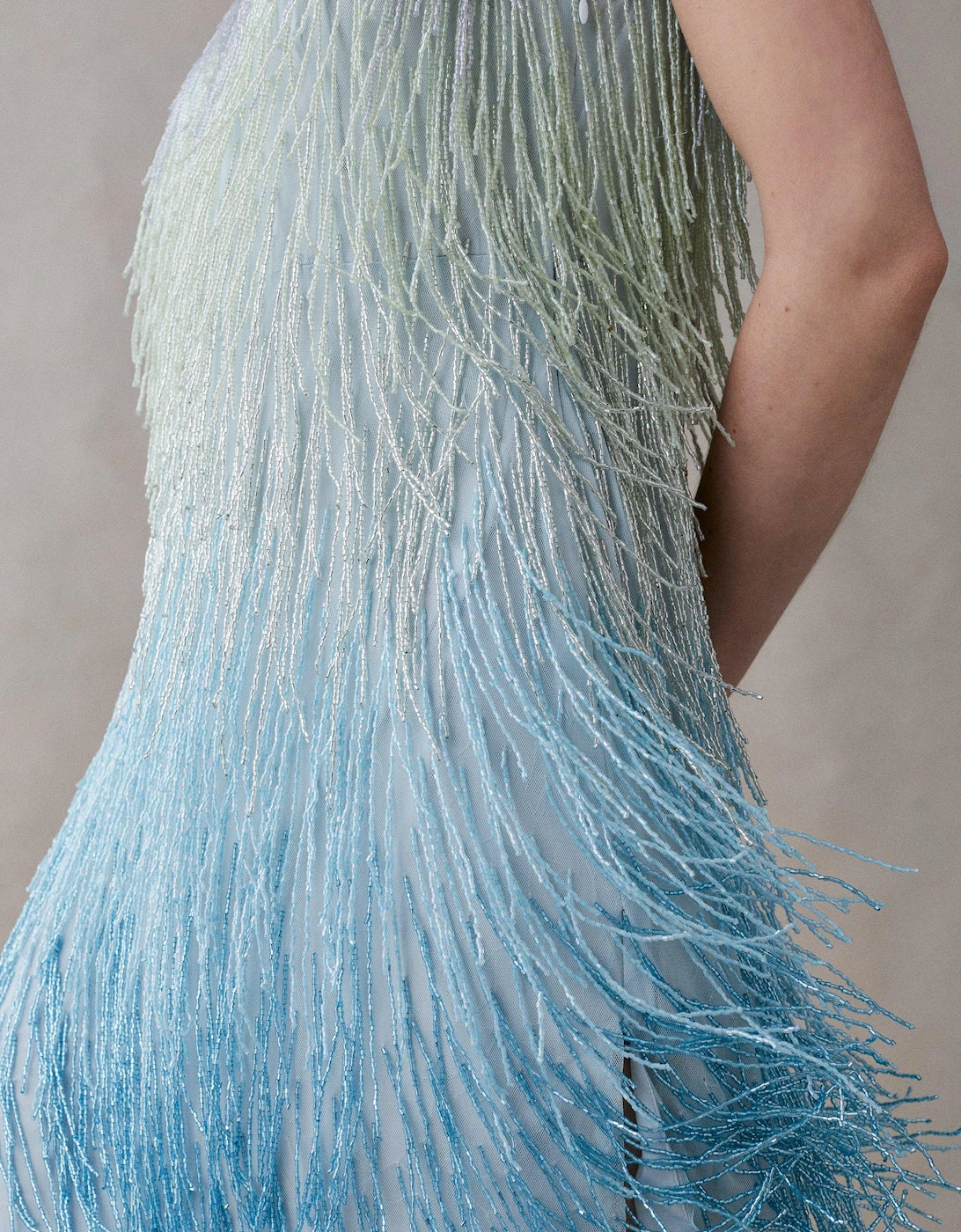 Tiered Embellished Fringe Ombre Midi Dress