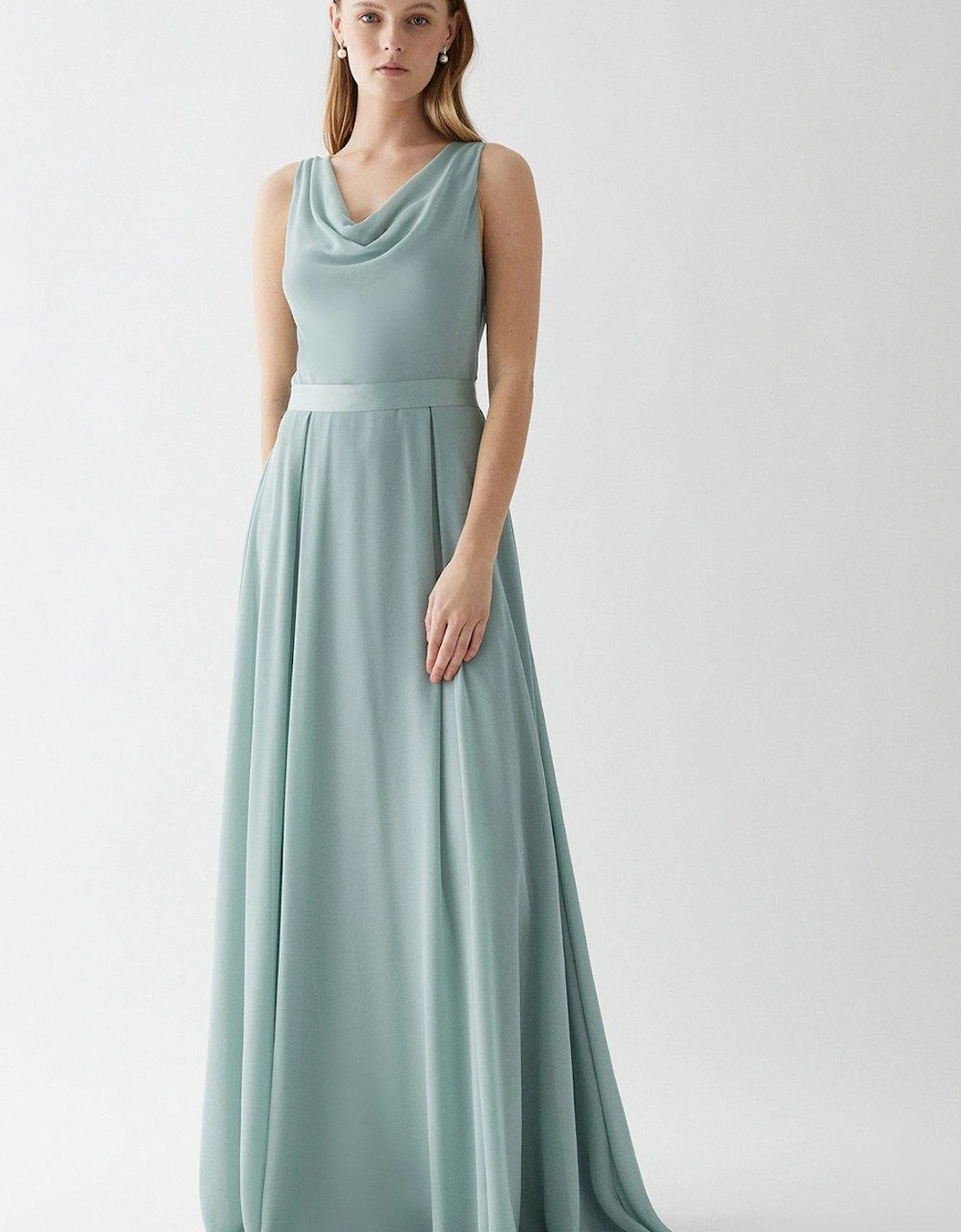 Petite Georgette Cowl Bridesmaid Maxi Dress With Belt, 5 of 4