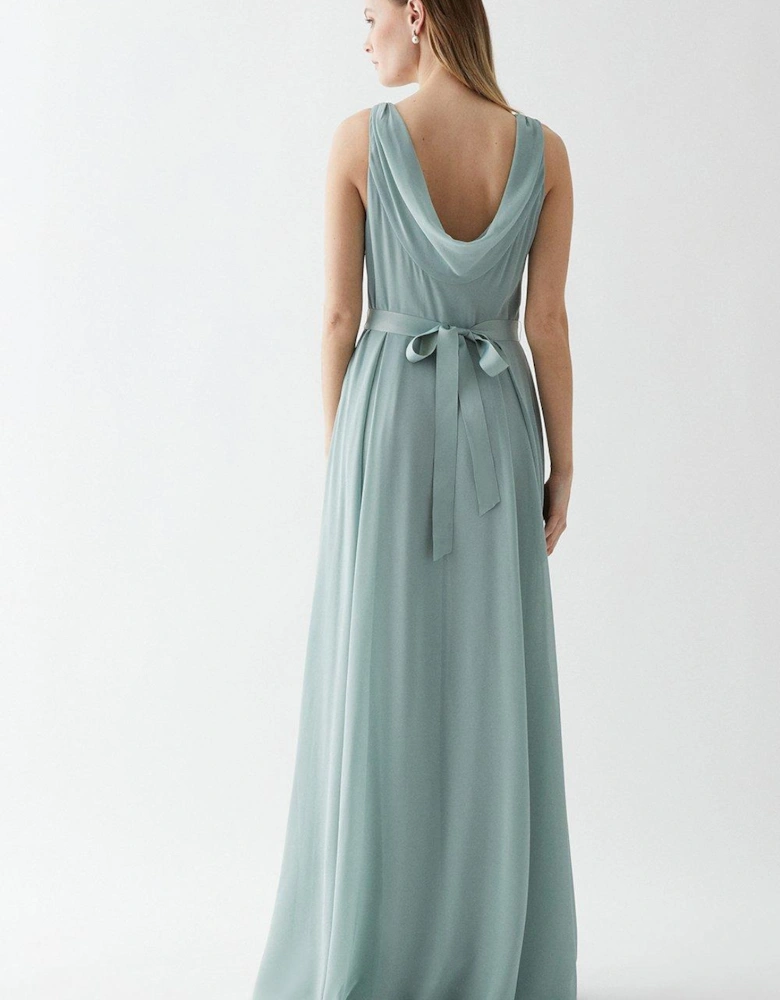 Petite Georgette Cowl Bridesmaid Maxi Dress With Belt