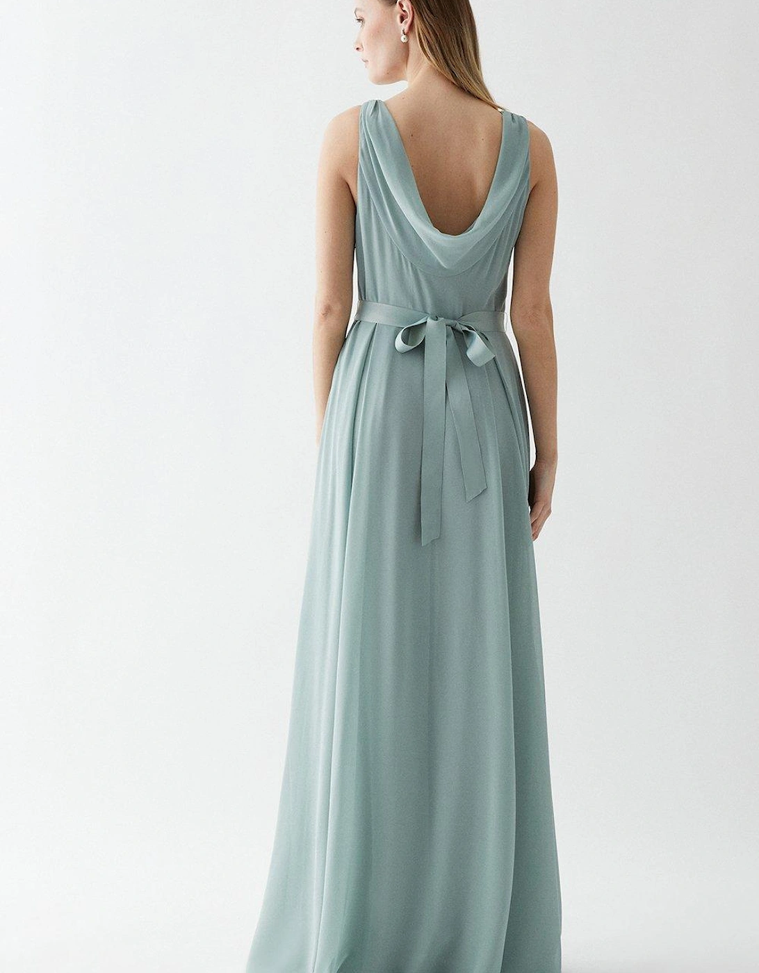 Petite Georgette Cowl Bridesmaid Maxi Dress With Belt