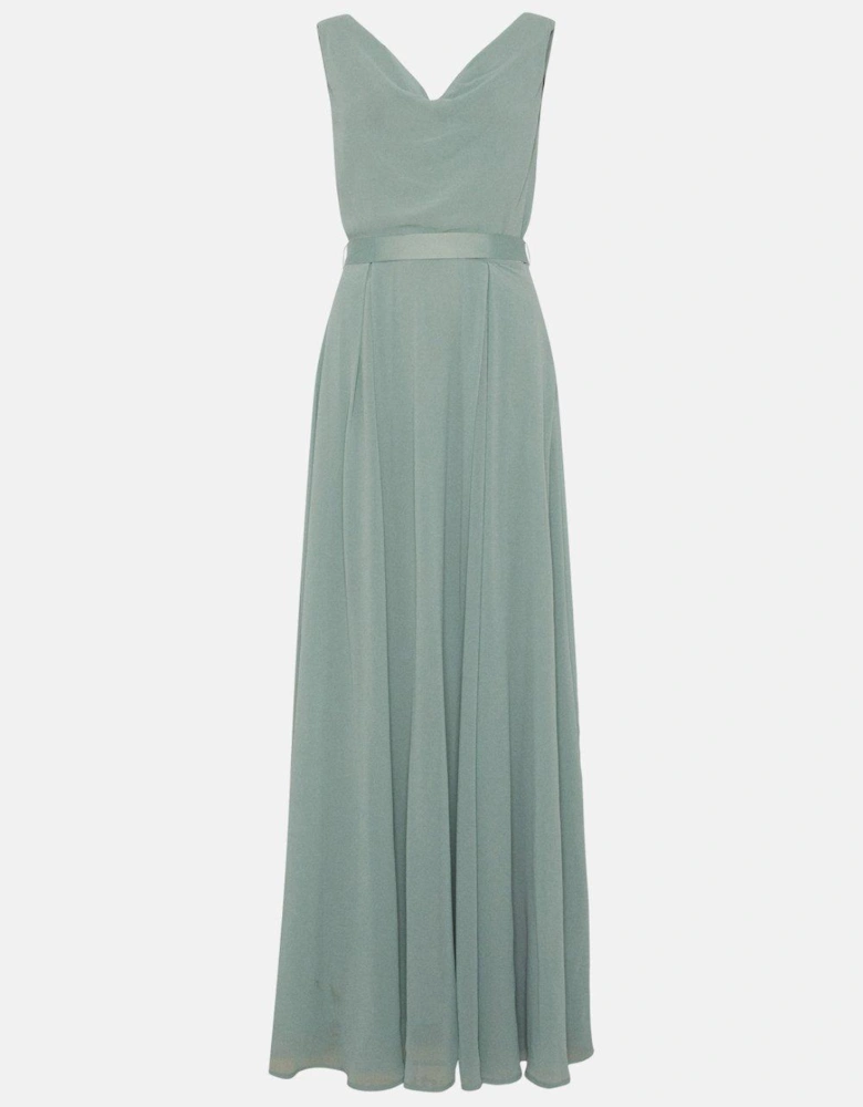 Petite Georgette Cowl Bridesmaid Maxi Dress With Belt