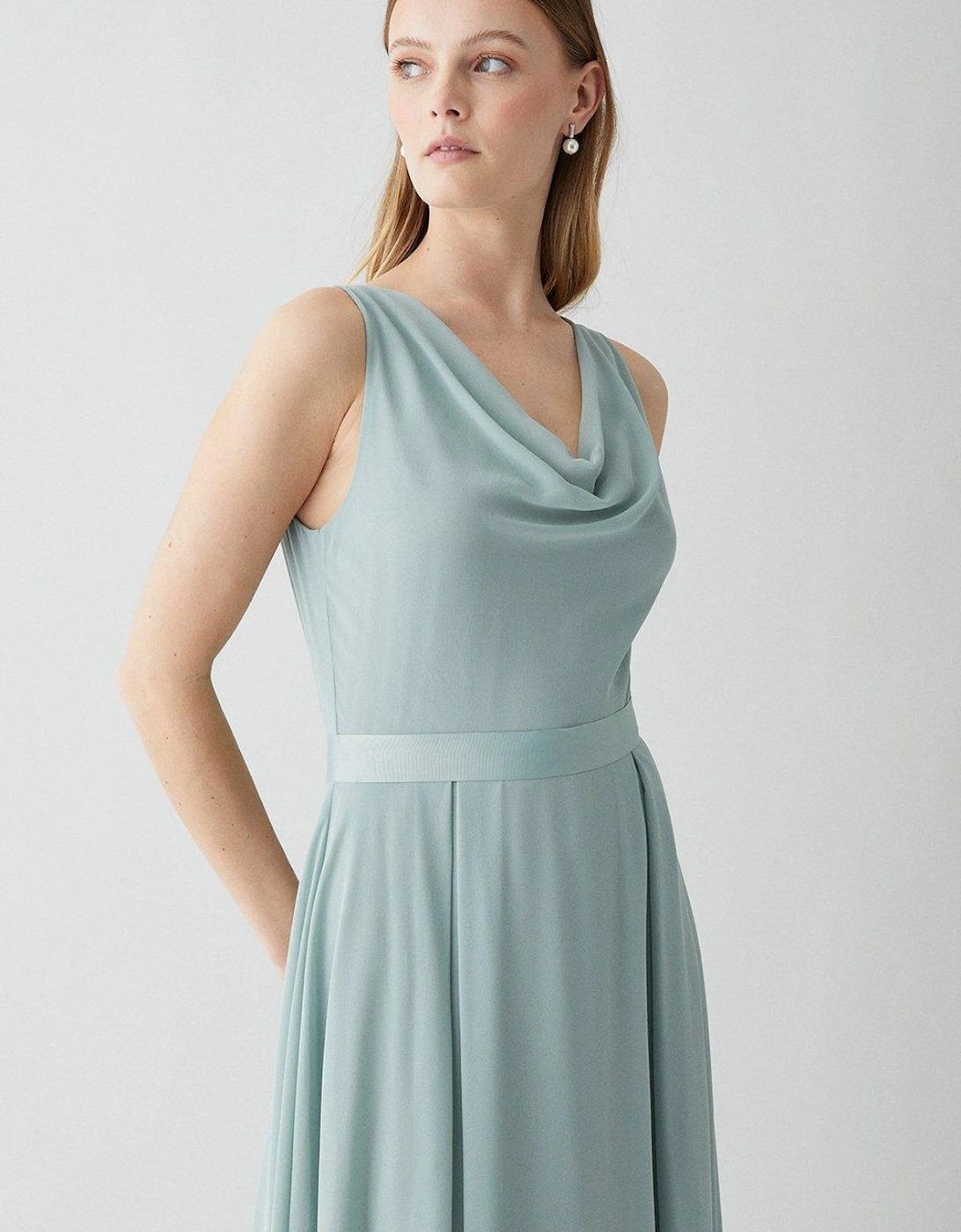 Petite Georgette Cowl Bridesmaid Maxi Dress With Belt