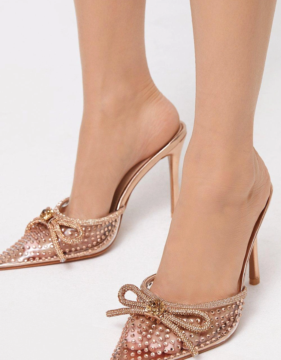 Diamante Bow Detail Heeled Mules, 6 of 5