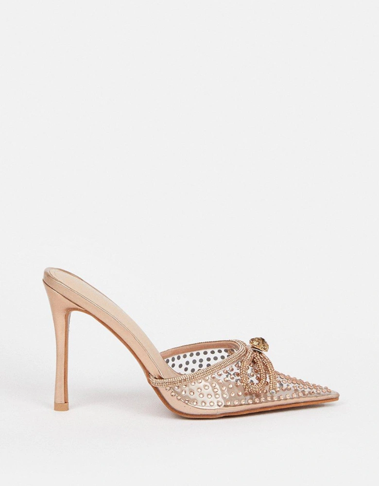 Diamante Bow Detail Heeled Mules
