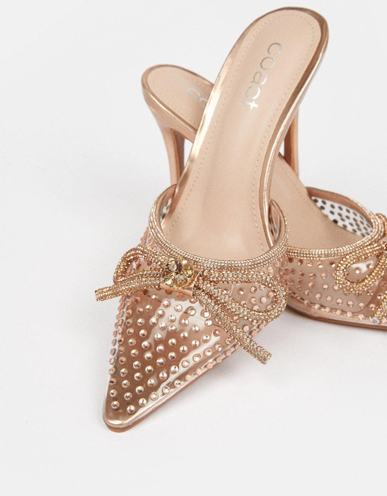 Diamante Bow Detail Heeled Mules