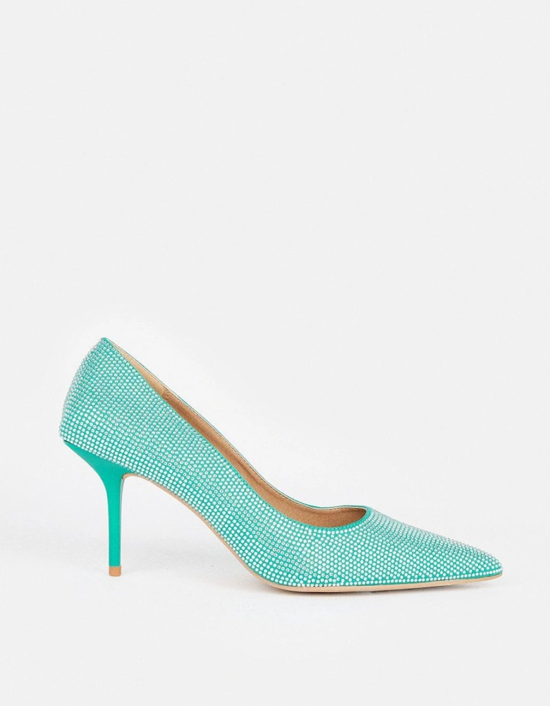 Faux Suede And Diamante Court Shoe