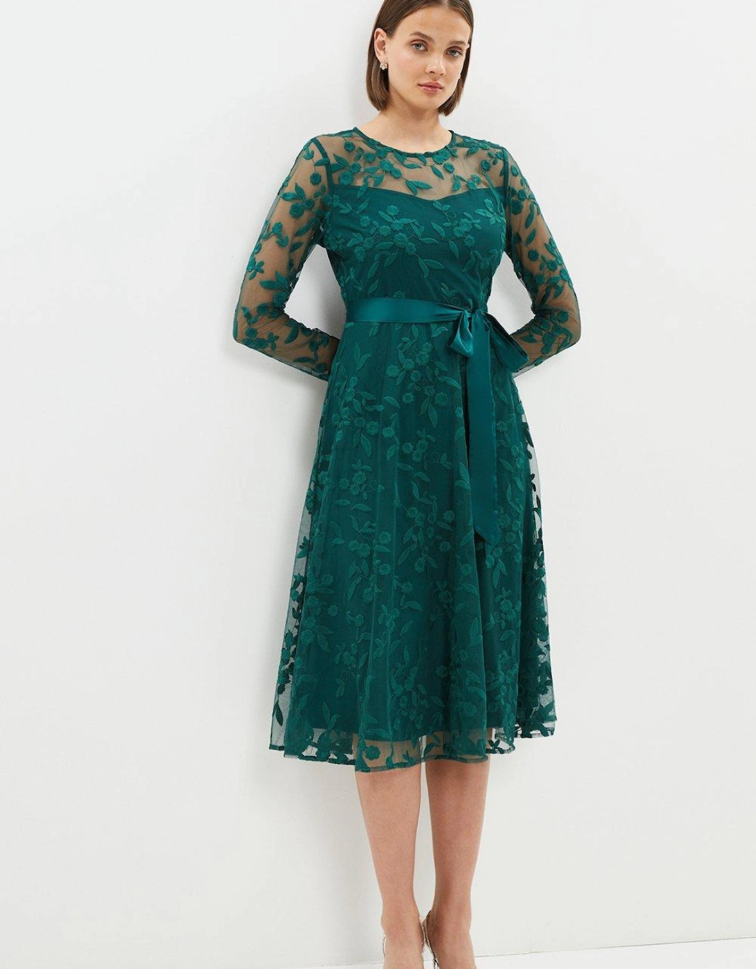 All Over Embroidered Long Sleeve Midi Dress, 5 of 4