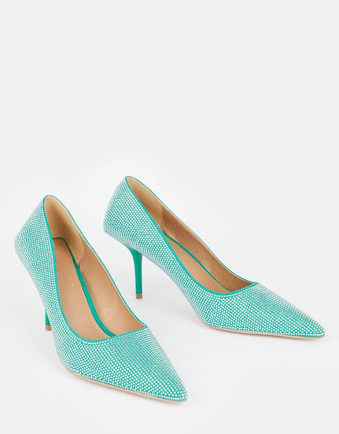 Faux Suede And Diamante Court Shoe