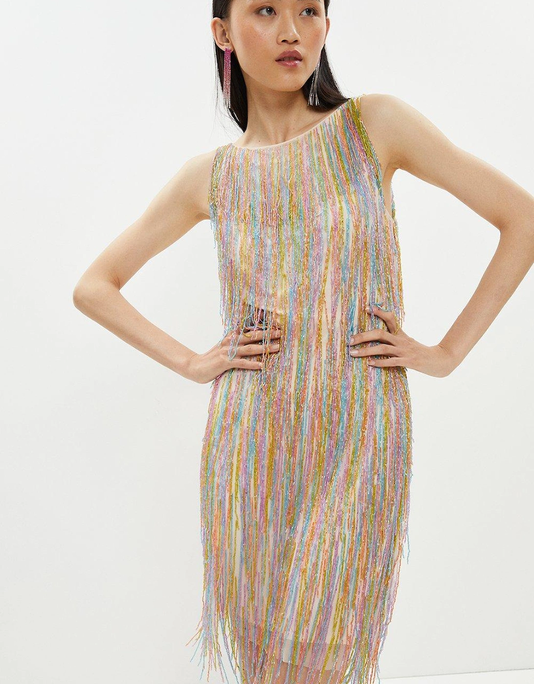 Premium Rainbow Embellished Fringe Mini Dress, 4 of 3