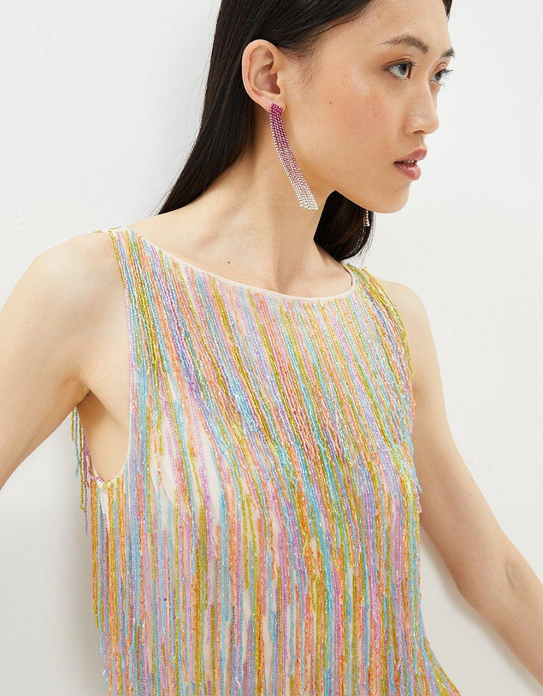Premium Rainbow Embellished Fringe Mini Dress