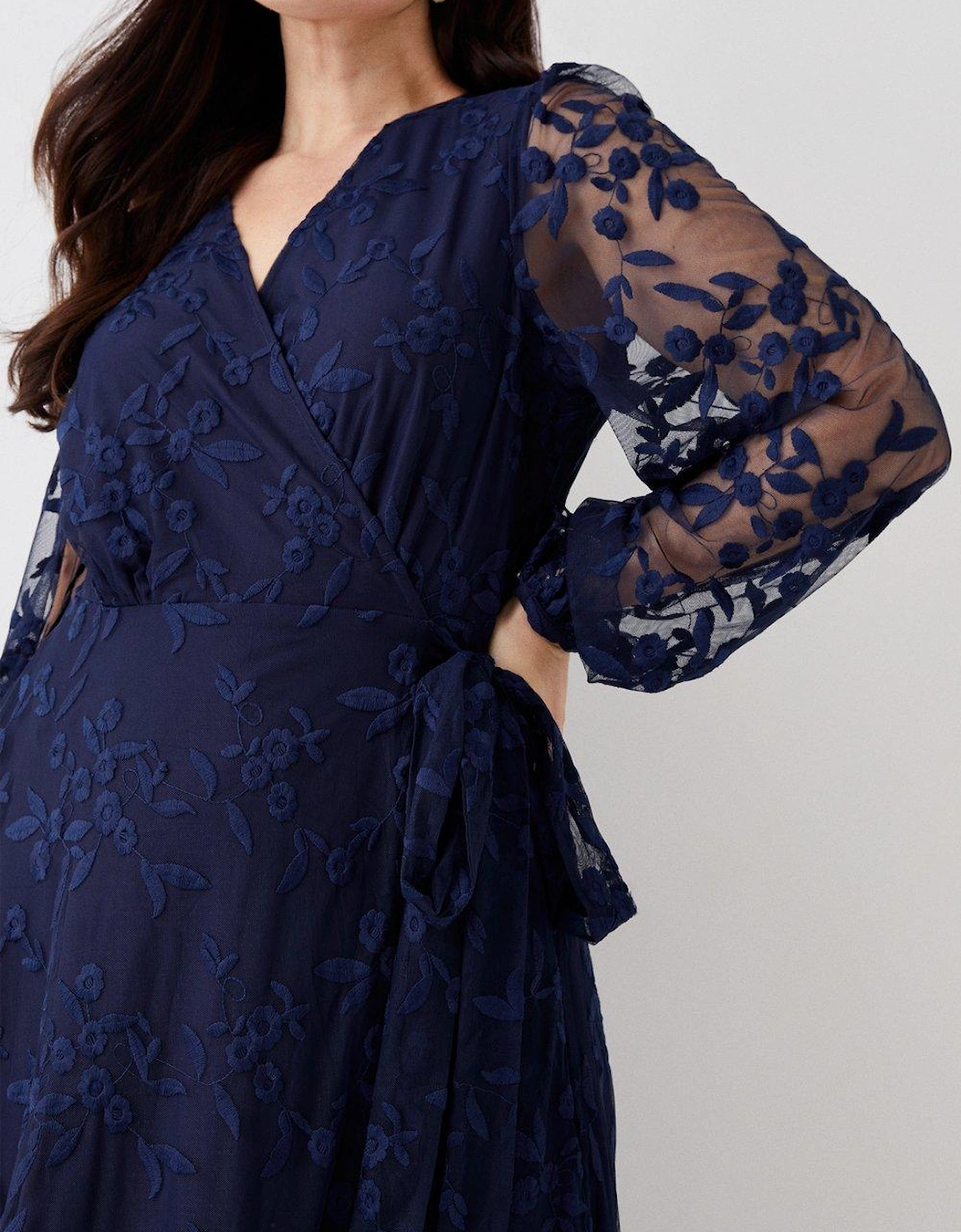 Plus Size Embroidered Mesh Wrap Bridesmaids Dress
