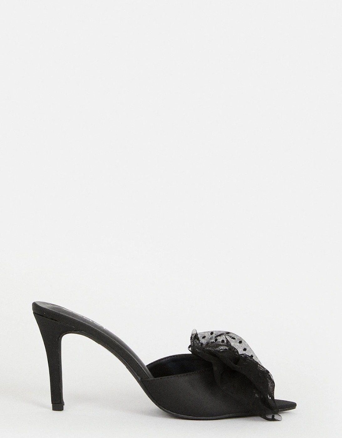 Open Toe Tulle Bow Heeled Stiletto Mules, 6 of 5