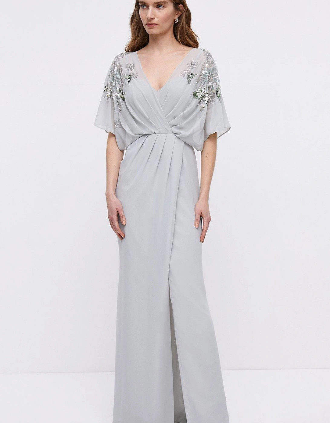 Wrap Top Sequin Kyoto Embellished Bridesmaids Maxi Dress, 6 of 5