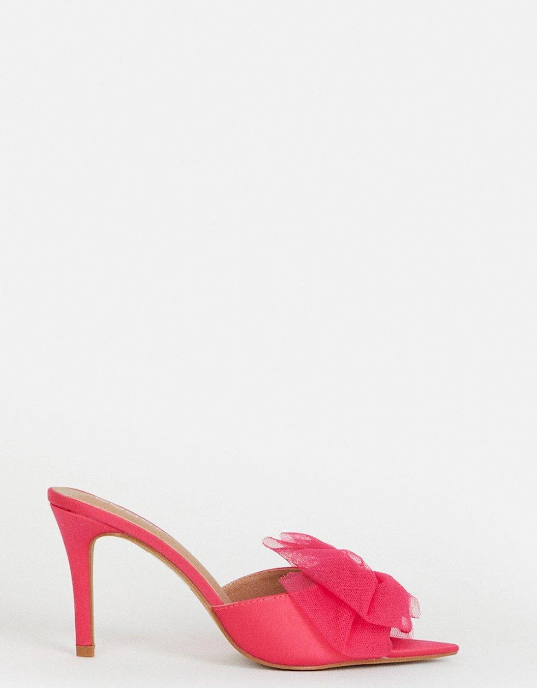 Open Toe Tulle Bow Heeled Stiletto Mules, 6 of 5