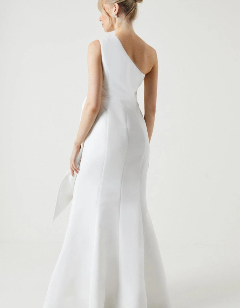 Structured Satin Statement Bow One Shoulder Bridal Dress