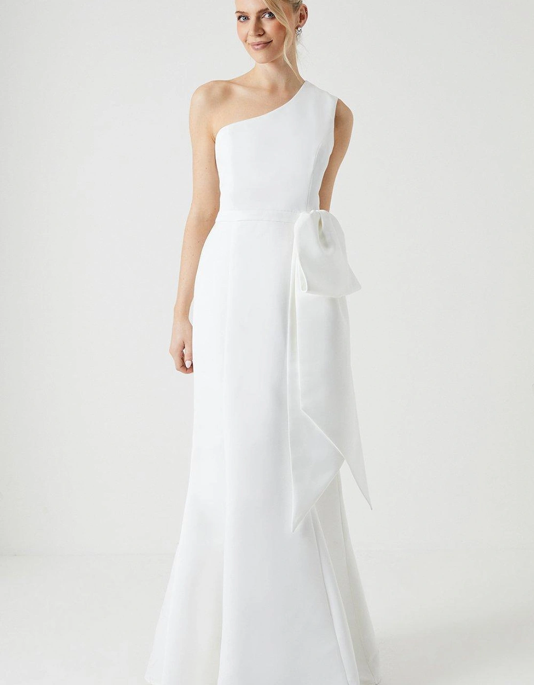 Structured Satin Statement Bow One Shoulder Bridal Dress, 5 of 4