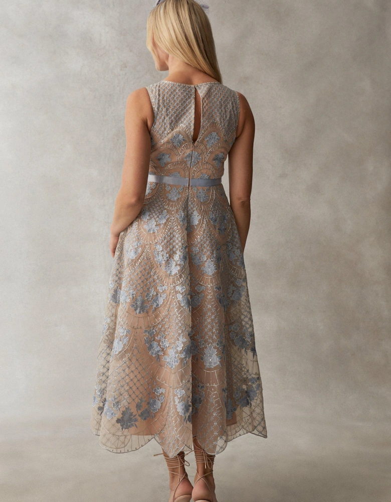 Premium Metallic Embroidered Midi Dress