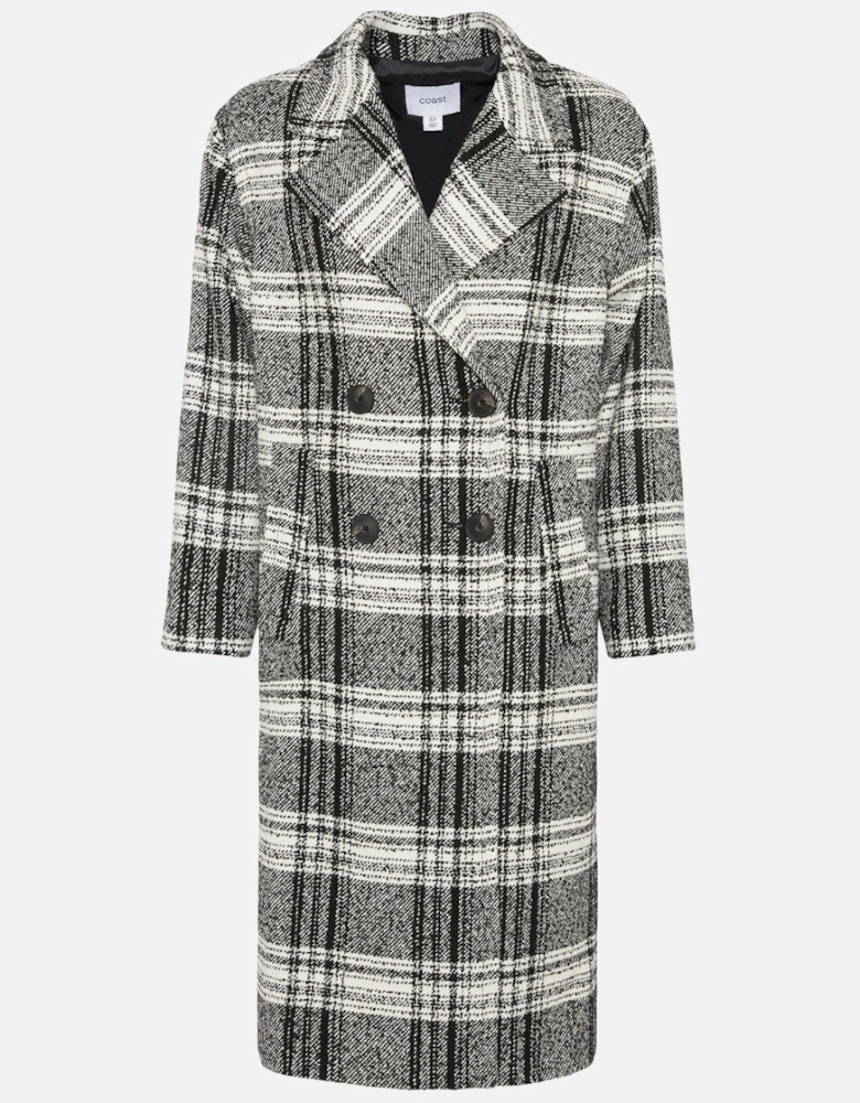 Premium Wool Blend Large Check Longline Coat