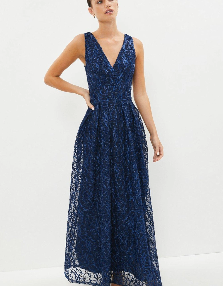 Petite Wrap Front Embroidered Maxi Dress