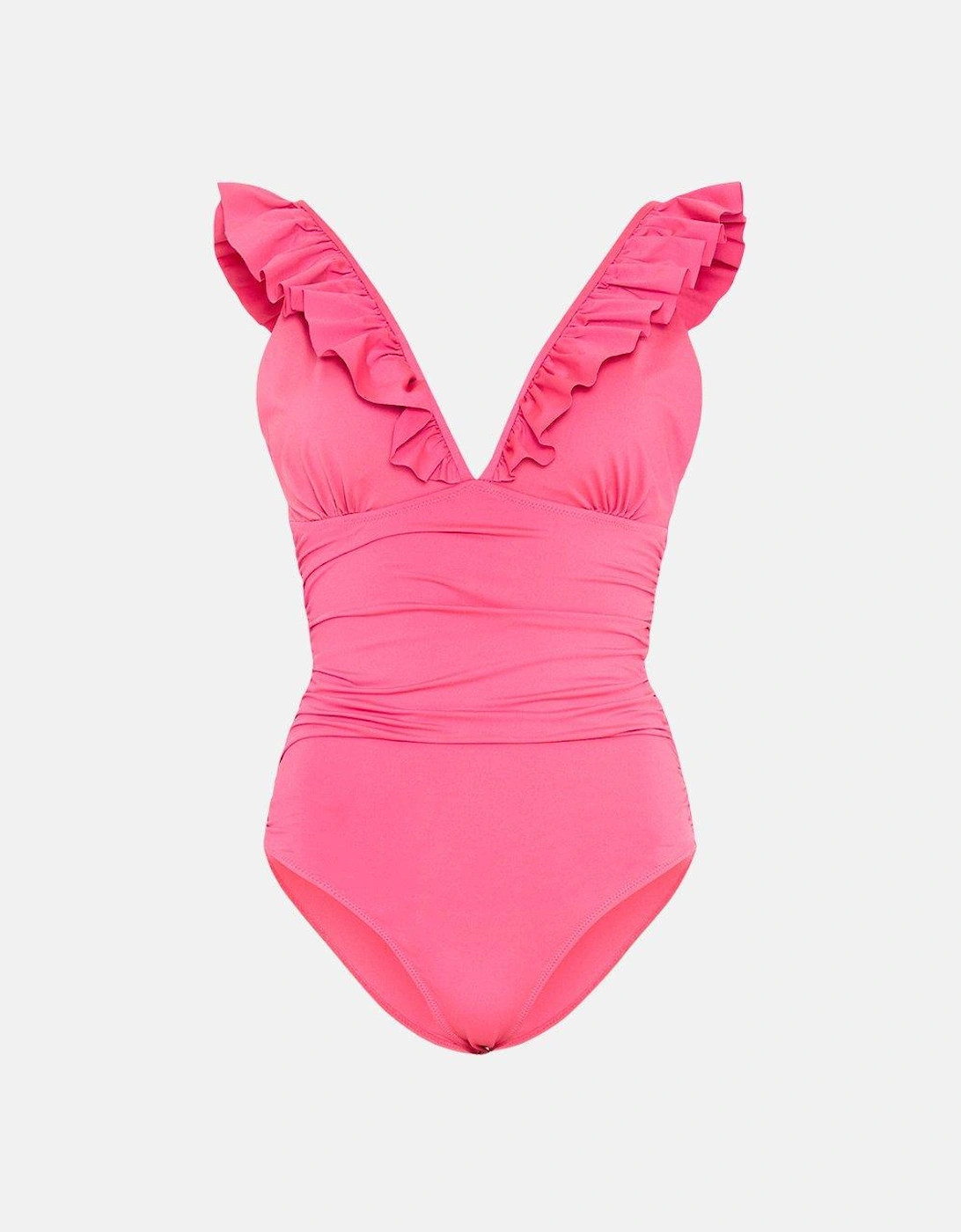 Ruched Waist Shoulder Ruffle Swimsuit