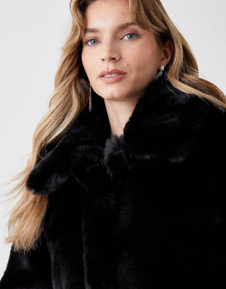 Faux Fur Longline Collared Coat