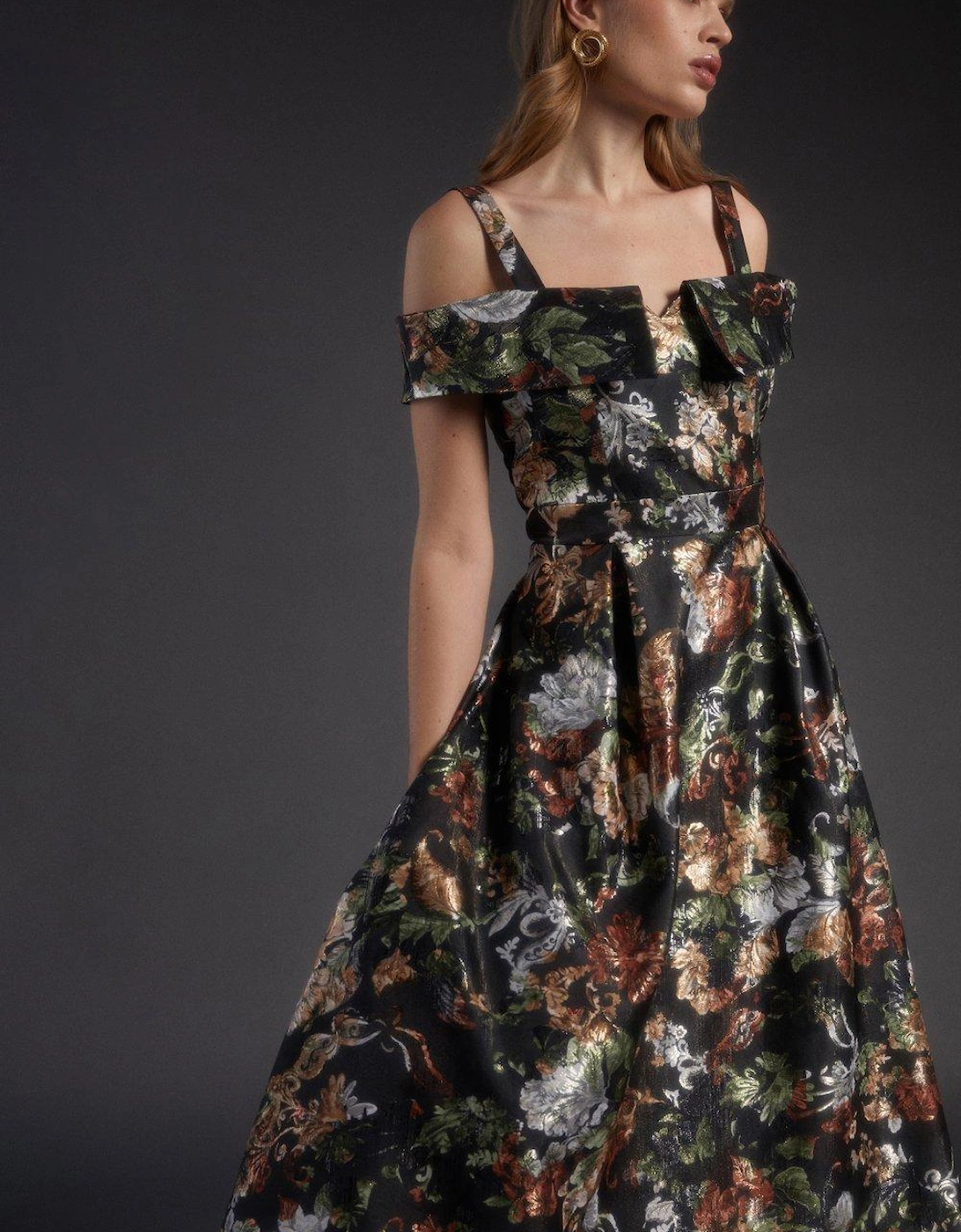 Julie Kuyath Bardot Fold Bodice Full Skirt Jacquard Dress, 6 of 5