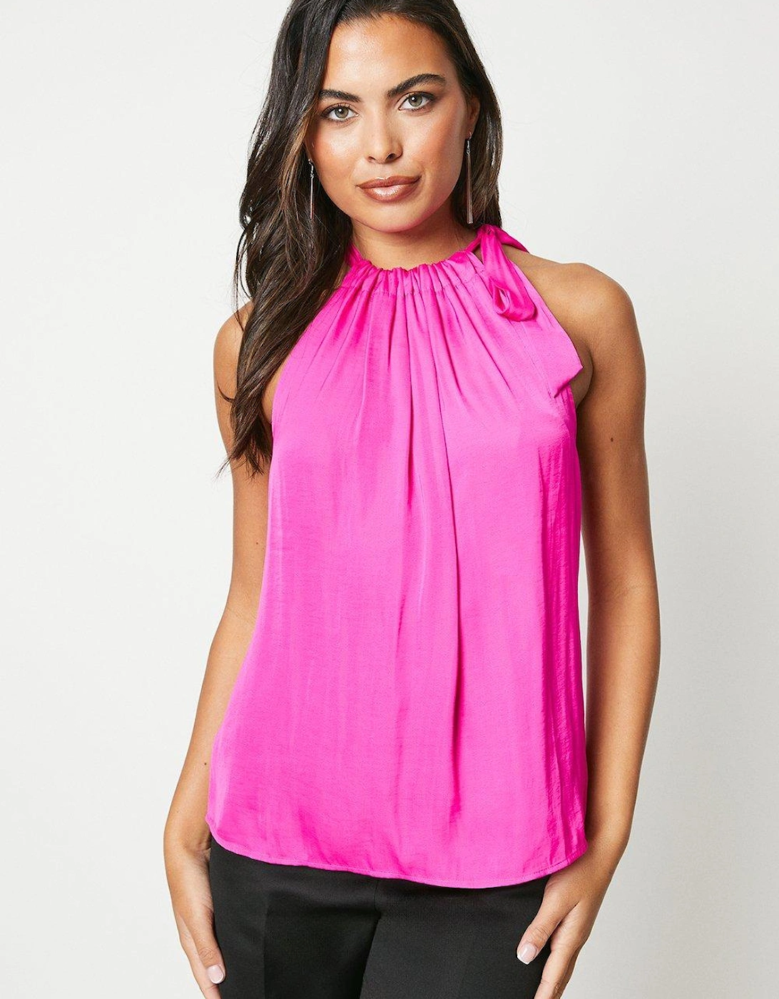 Ruched Bow Neck Fluid Satin Shell Top, 5 of 4