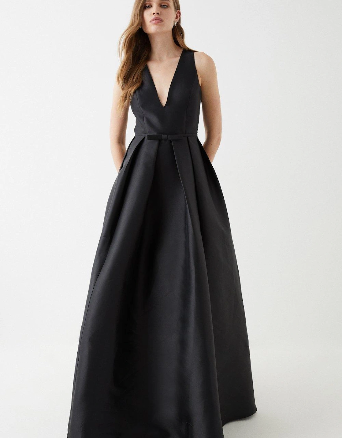 Plunge Neck Bow Waist Maxi Dress With Pockets, 5 of 4