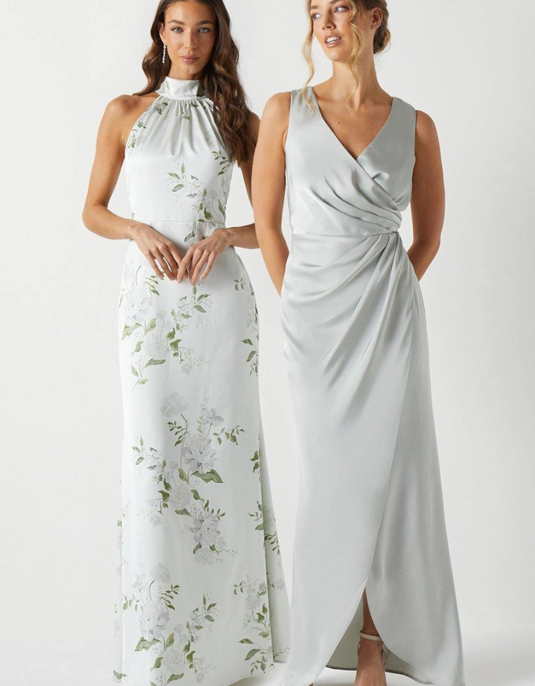 Ruched Waist Detail Satin Bridesmaids Dress