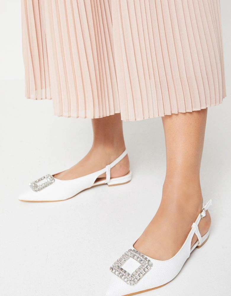 Lilly Sling Back Diamante Brooch Flat Pointed Shoes