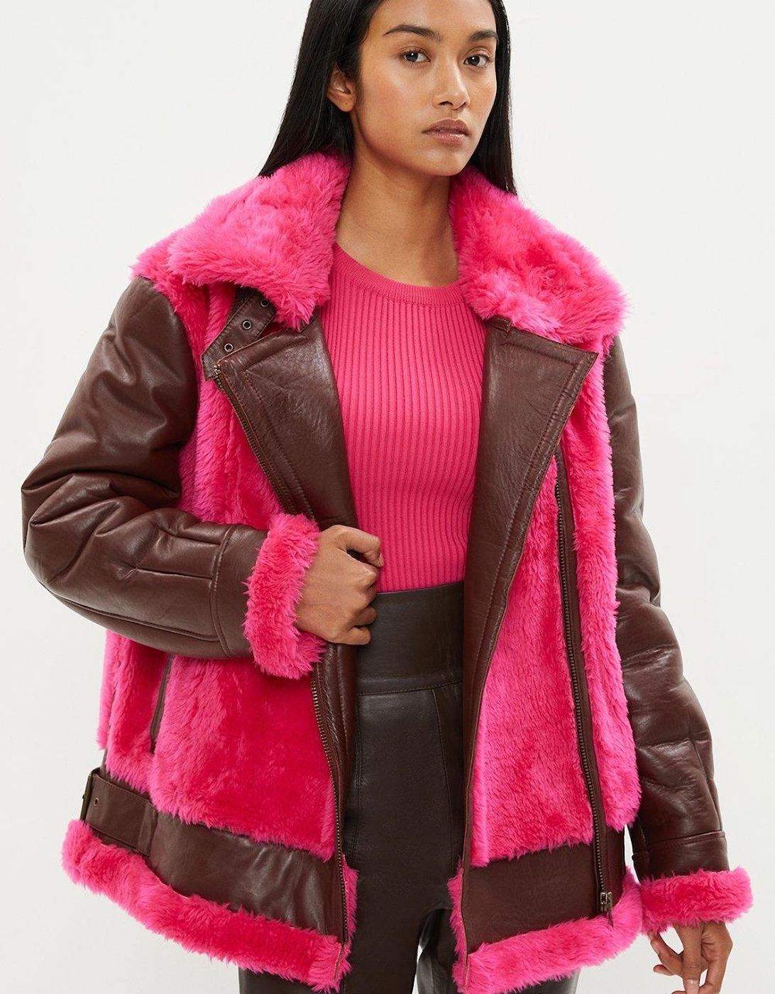 Leather & Shearling Aviator Coat, 5 of 4