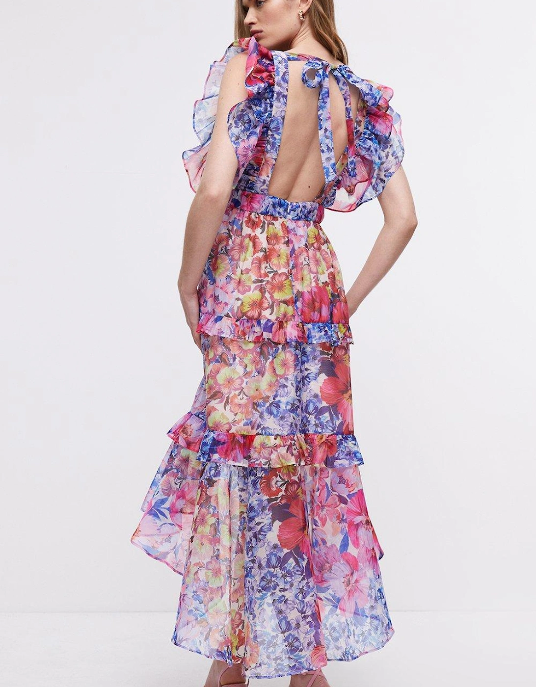 Ruffle Detail Wrap Organza Midi Dress