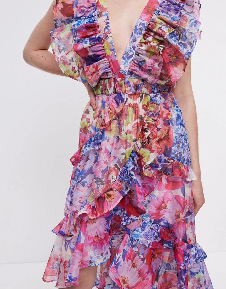 Ruffle Detail Wrap Organza Midi Dress