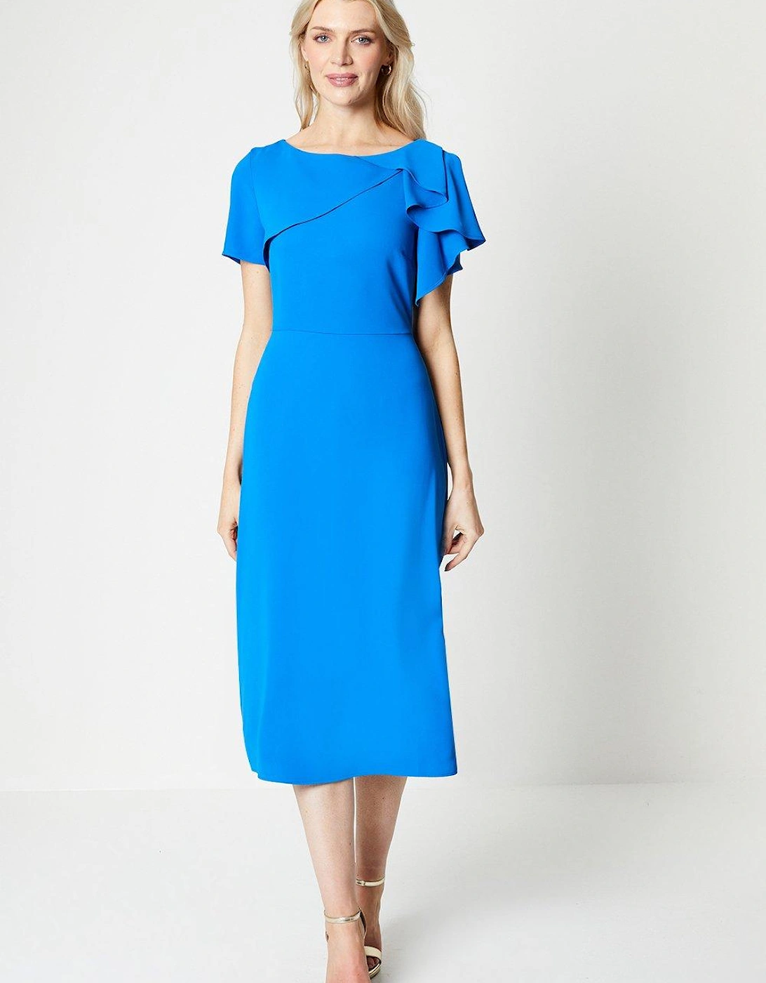 Draped Ruffle Shoulder Fit And Flare Midi Dress, 5 of 4