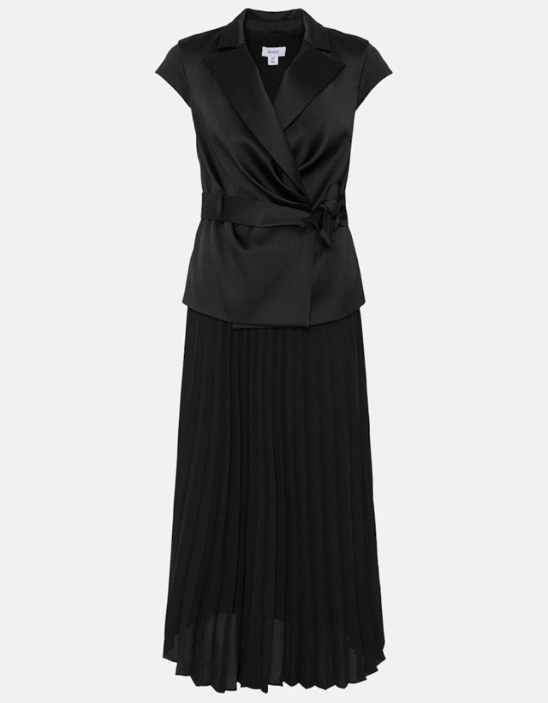 Premium Pleat Skirt Wrap Top Midi Dress