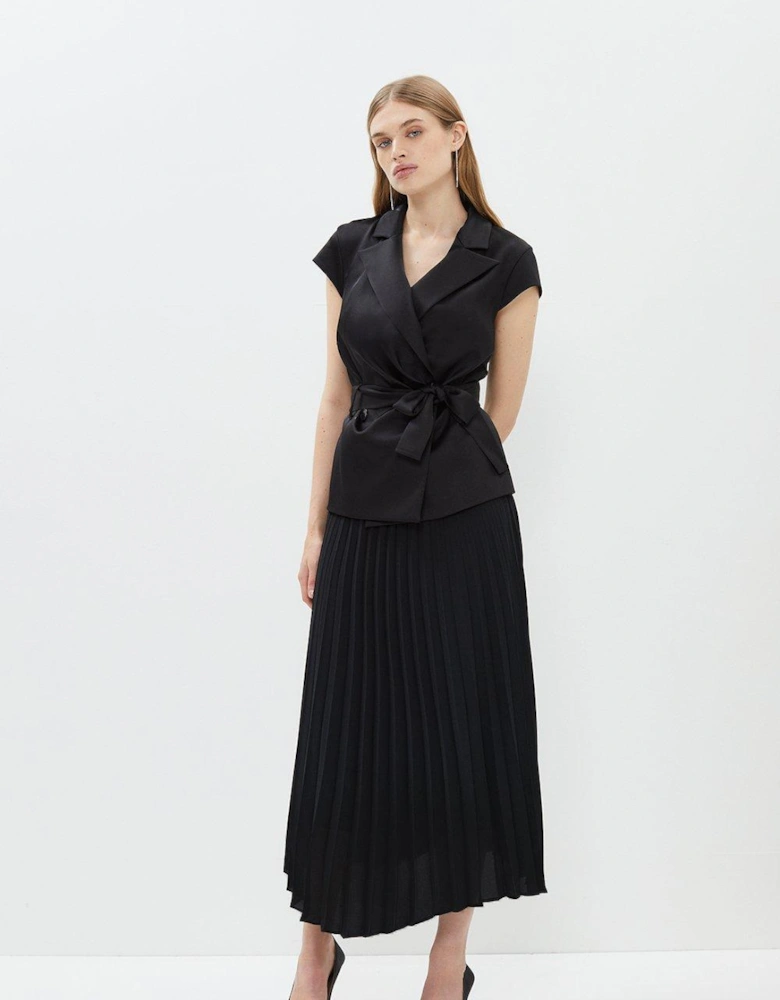 Premium Pleat Skirt Wrap Top Midi Dress
