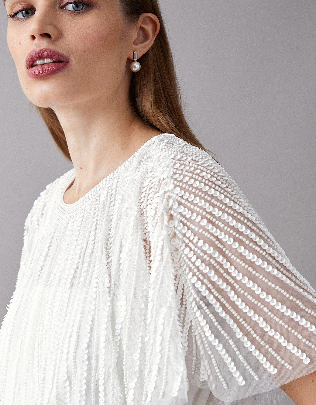 Hand Embellished Sequin And Beaded Cape Top
