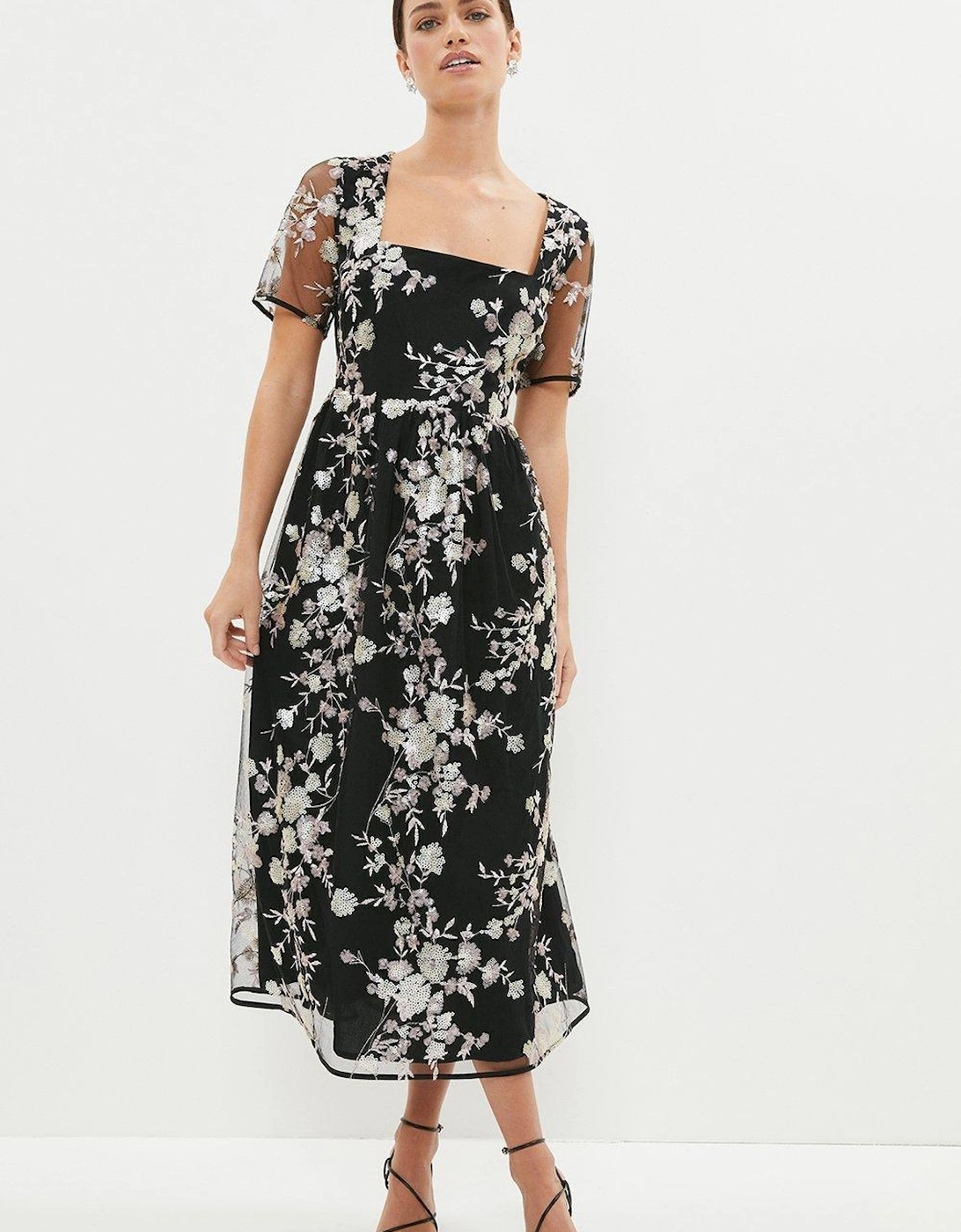 Petite Square Neck Dress In Sequin Floral, 5 of 4