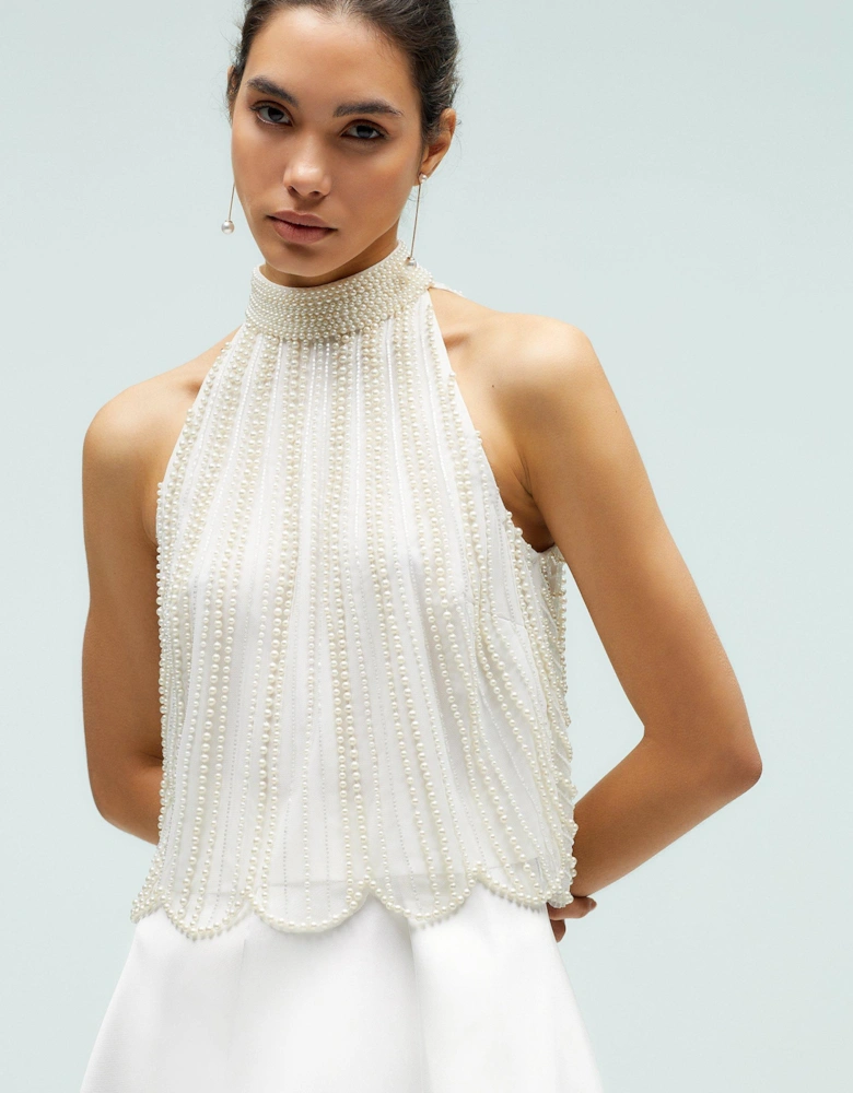 Draped Pearl High Neck Top